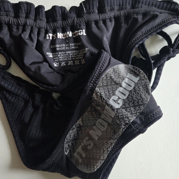 New It's Now Cool The Frill Tie Up Eco Black Rib Bikini Bottoms New Size Large - Picture 11 of 11